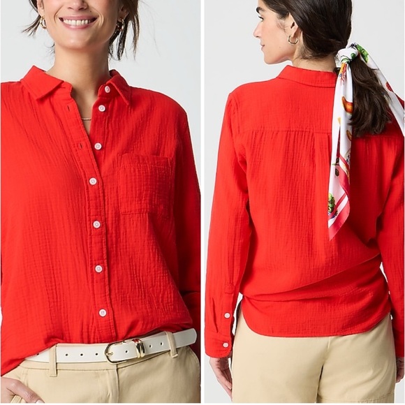 J. Crew Double-Gauze Button Up Classic Shirt in Cerise - Picture 10 of 10